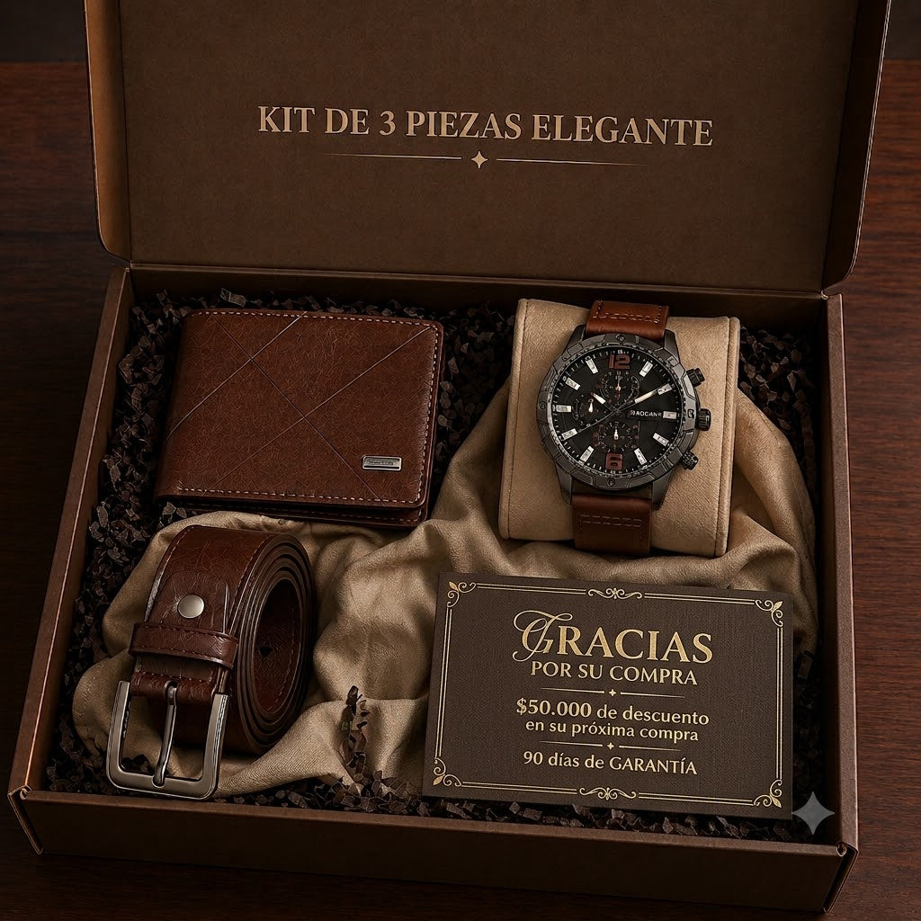 Combo reloj cuero P3